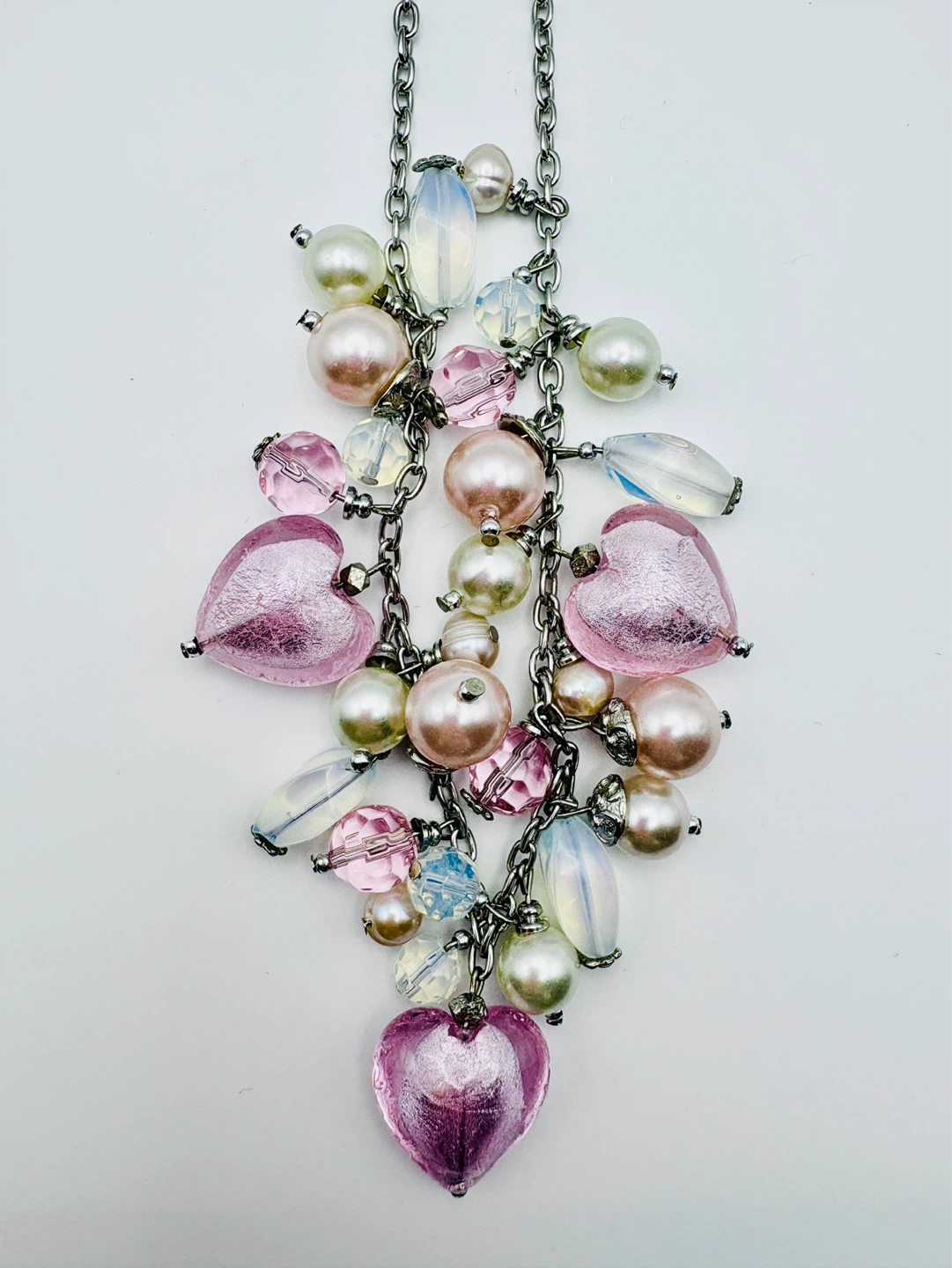 Poppy pink hearts and pearls necklace - photo 4