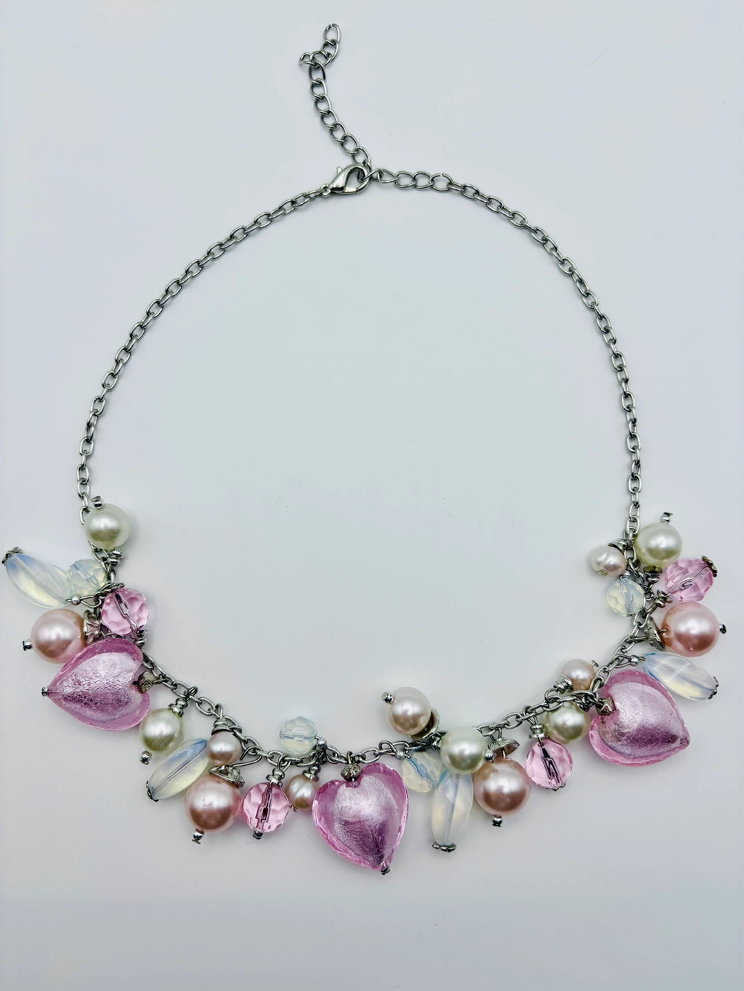 Poppy pink hearts and pearls necklace - photo 3