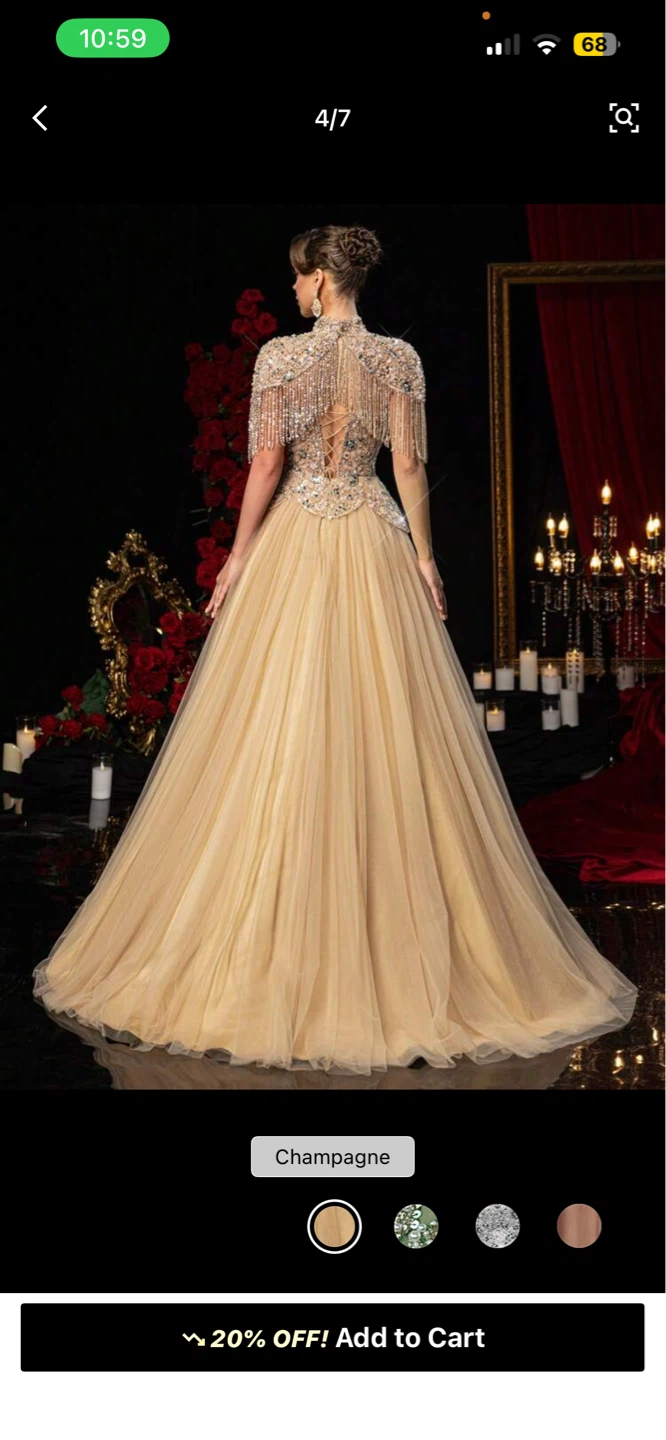 Champagne Beaded Tulle Ball Gown