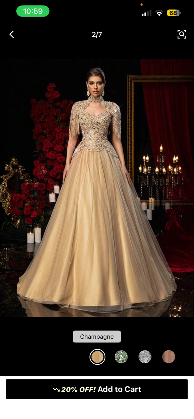 Champagne Beaded Tulle Ball Gown - photo 3