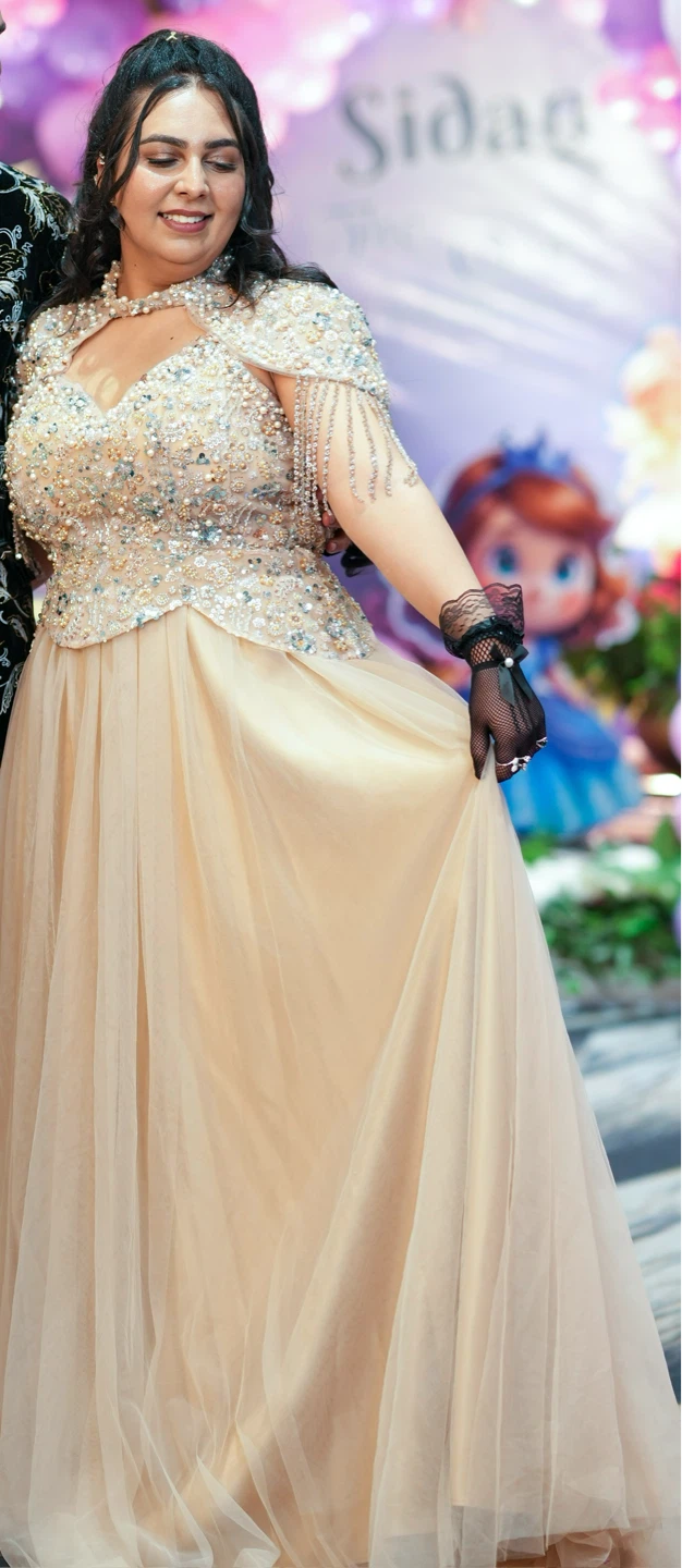 Champagne Beaded Tulle Ball Gown - photo 5