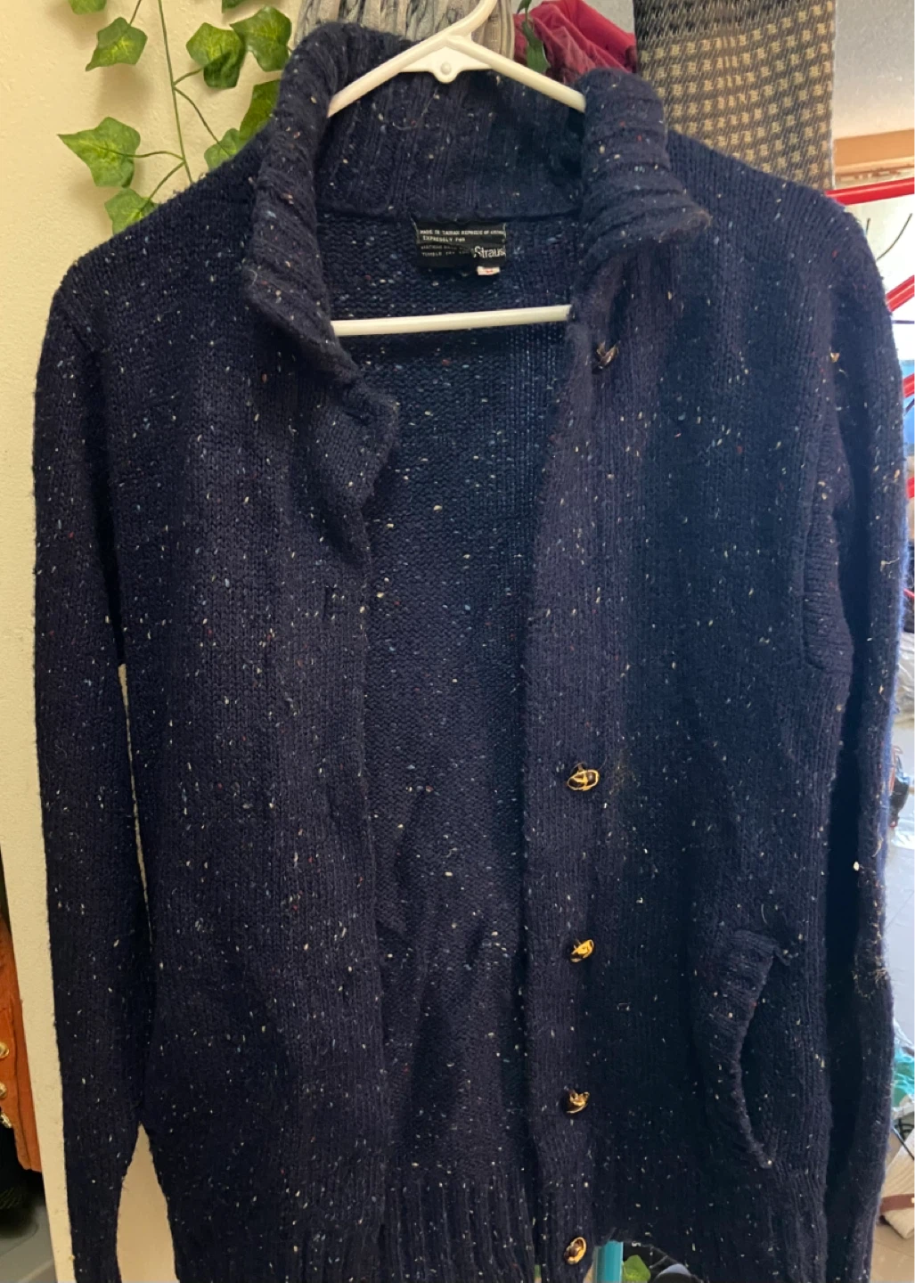 Straus Navy Blue Speckled Knit Cardigan