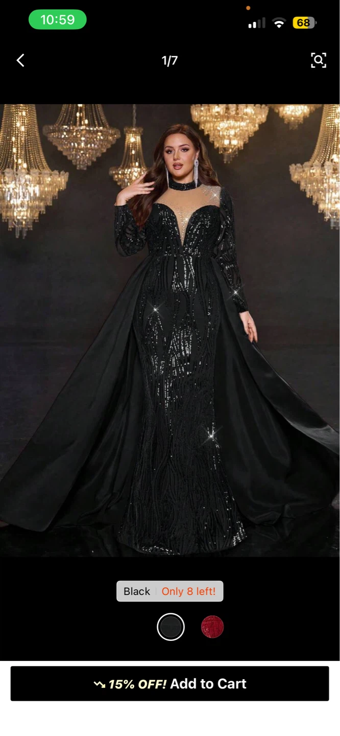 Black Sequin Evening Gown with Train - photo 2