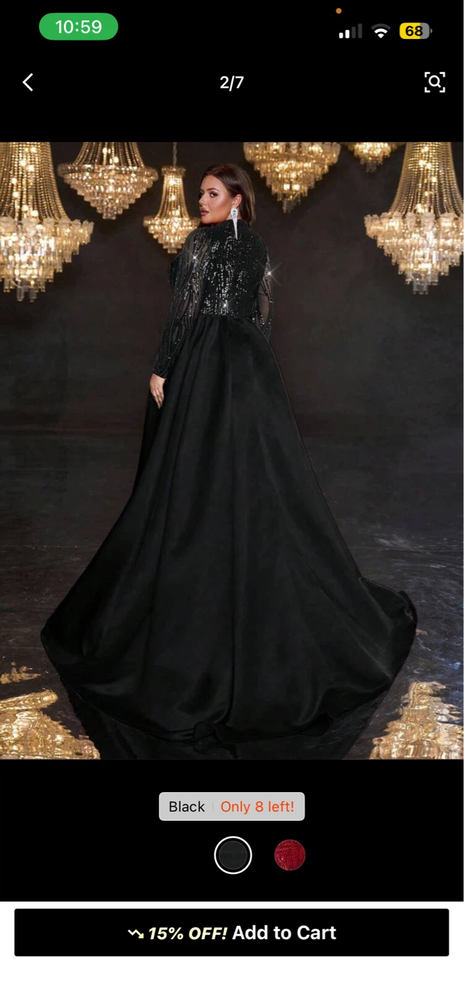 Black Sequin Evening Gown with Train - photo 4