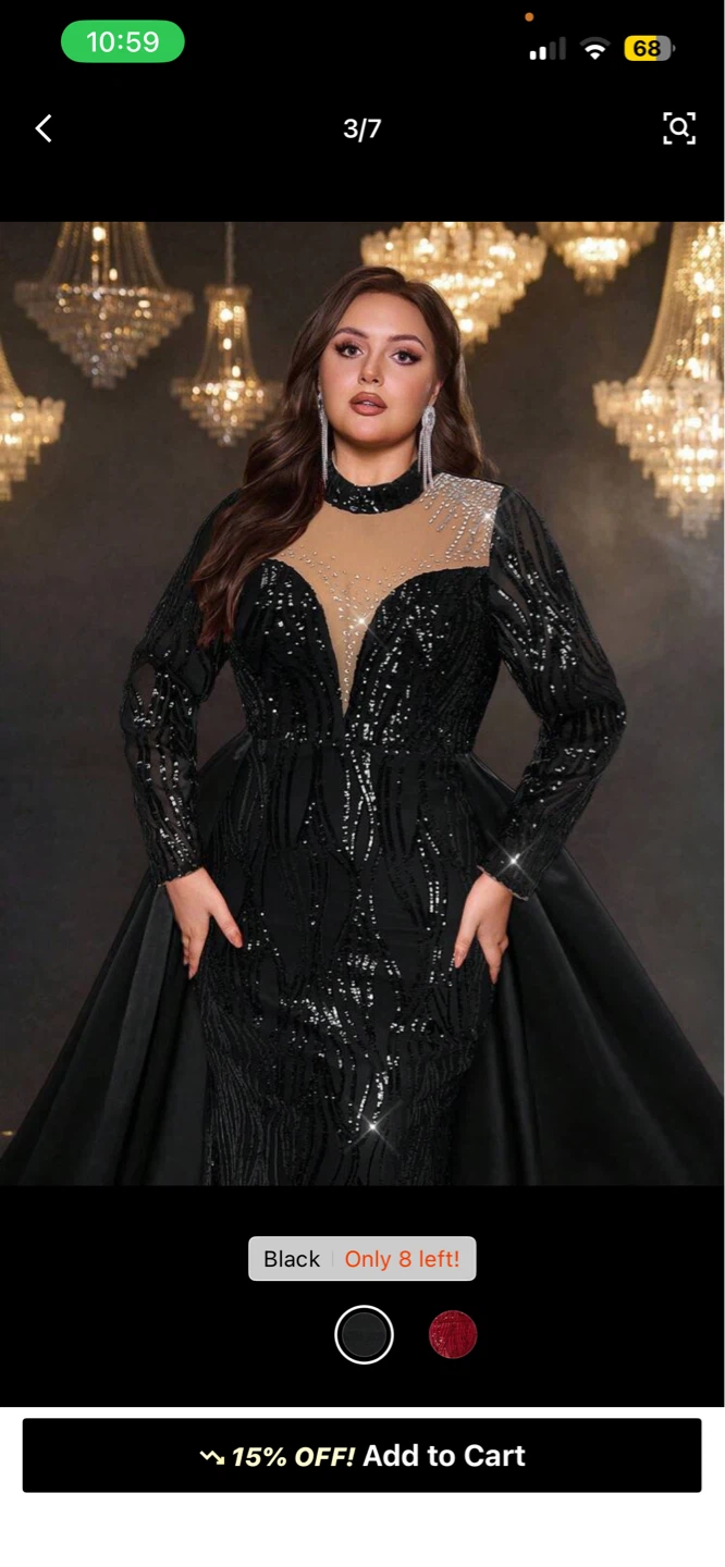 Black Sequin Evening Gown with Train - photo 3