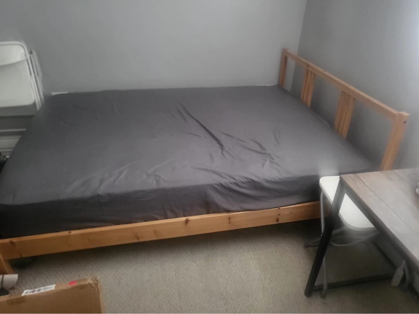 Wooden double Bed Frame with mattress and a study desk