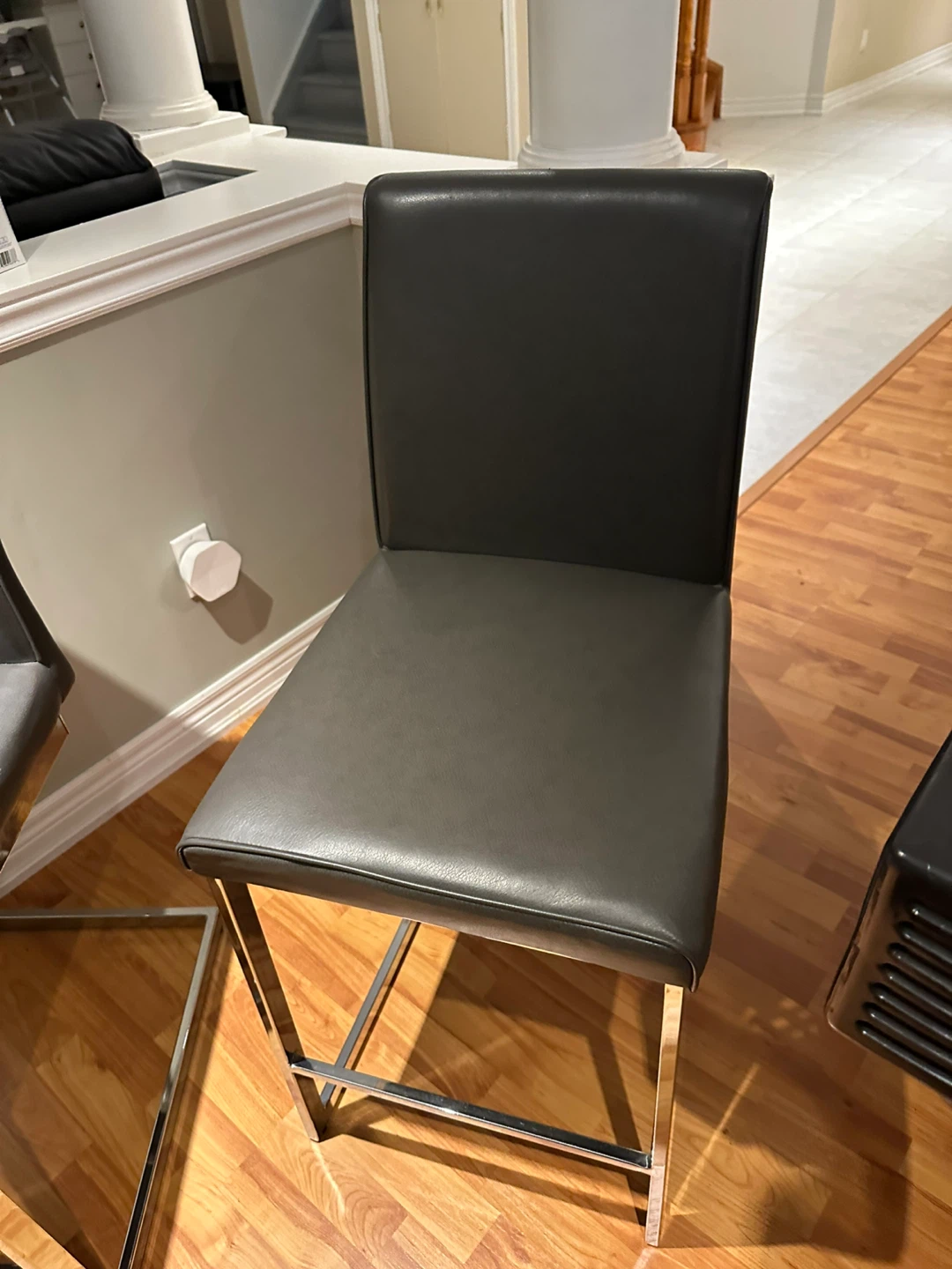 2 Grey Faux Leather Bar Stools with Chrome Base