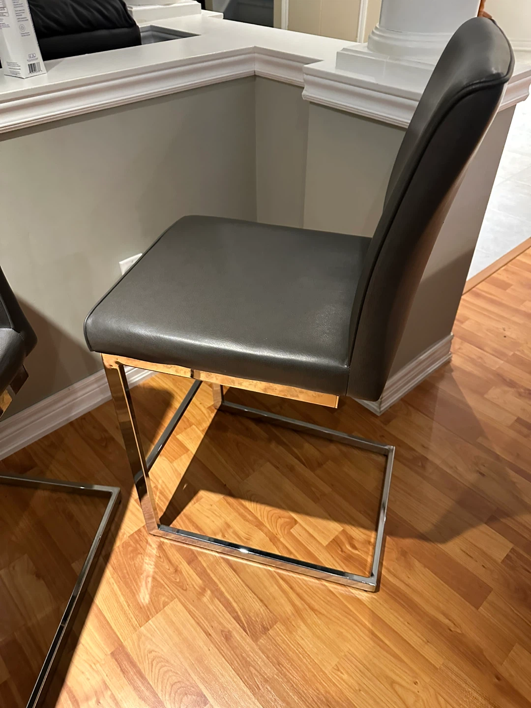 2 Grey Faux Leather Bar Stools with Chrome Base - photo 2