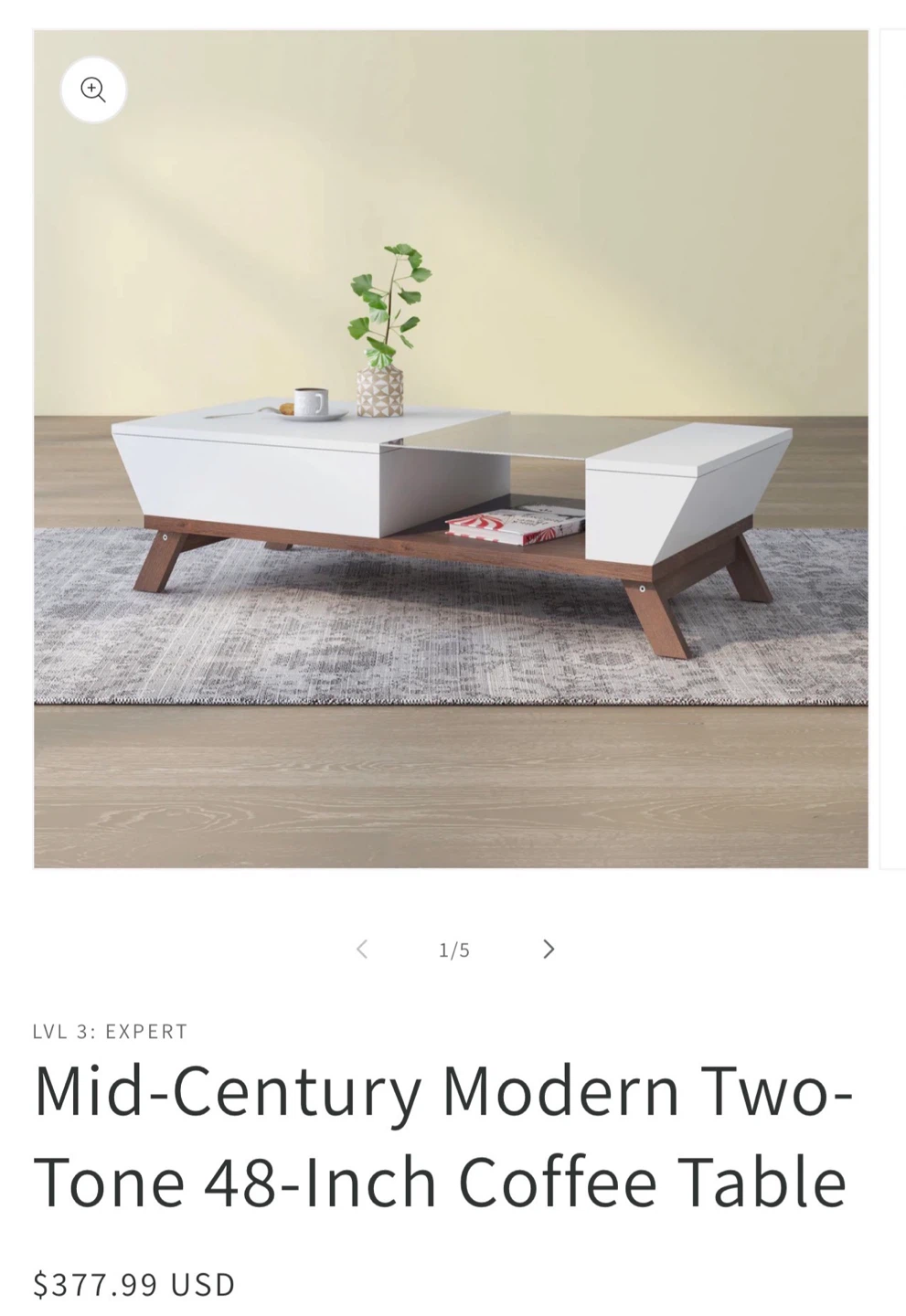 Mid-Century Modern Two-Tone 48-Inch Coffee Table