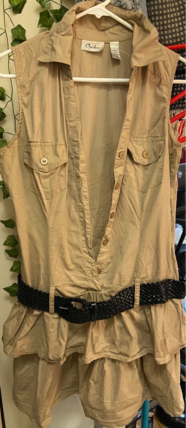 Chesley Tan Sleeveless Dress with Belt - Size L