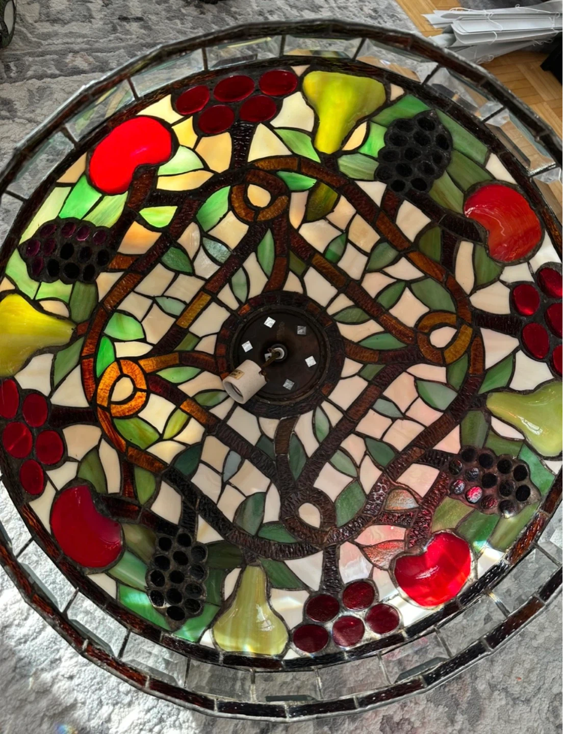 Tiffany Style Stained Glass Lamp Shade with Fruit Design - photo 4