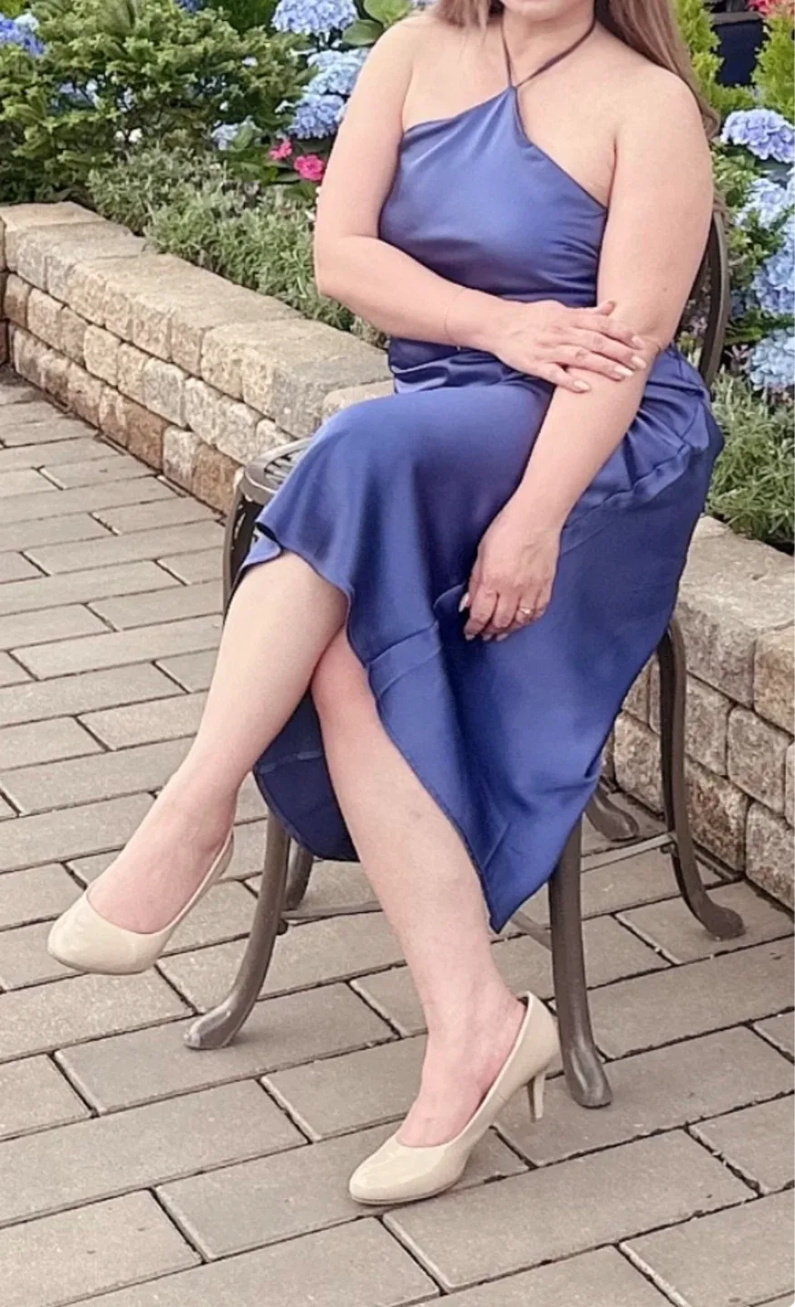 DYNAMITE Blue Halter Neck Satin Dress - Size M - photo 2