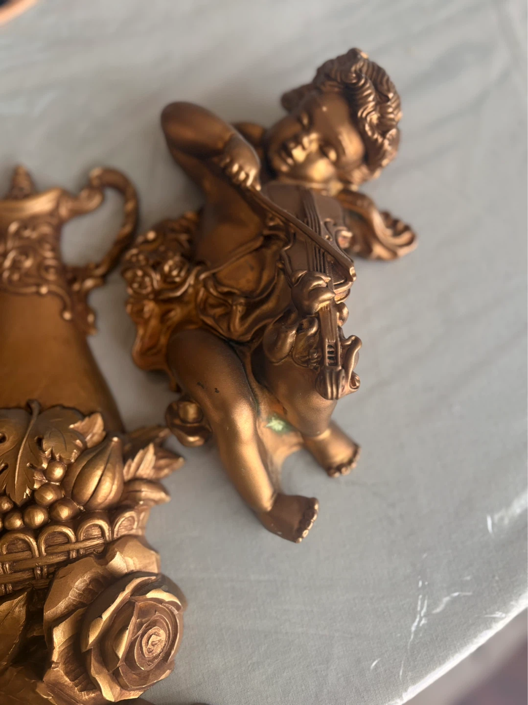 Gold Tone Cherub and Musical Themed Wall Art Set - photo 3