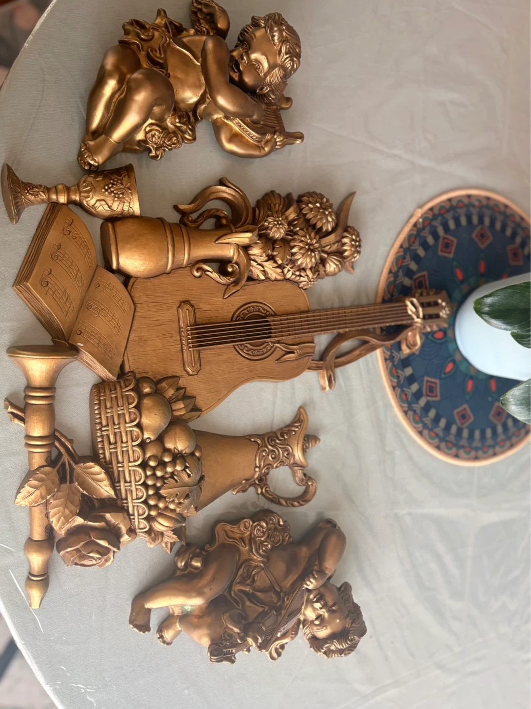 Gold Tone Cherub and Musical Themed Wall Art Set - photo 2