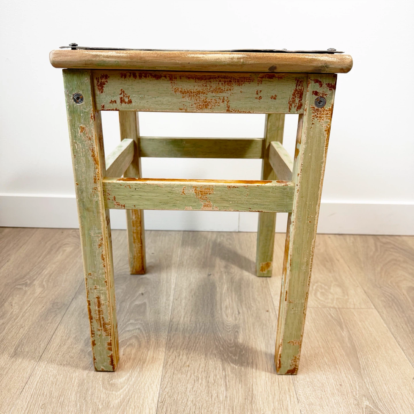 Rustic wood side table / reclaimed metal top - photo 2