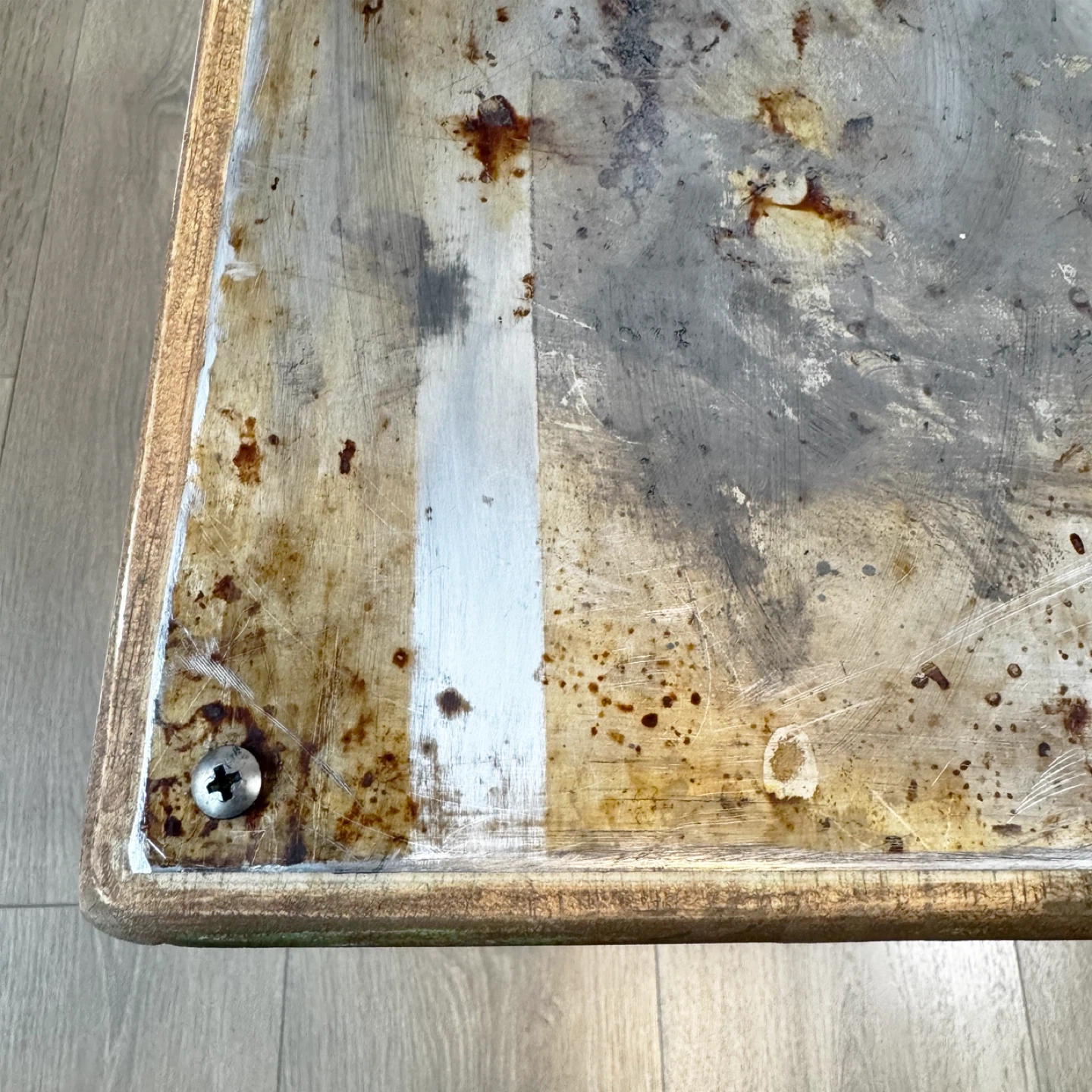 Rustic wood side table / reclaimed metal top - photo 5