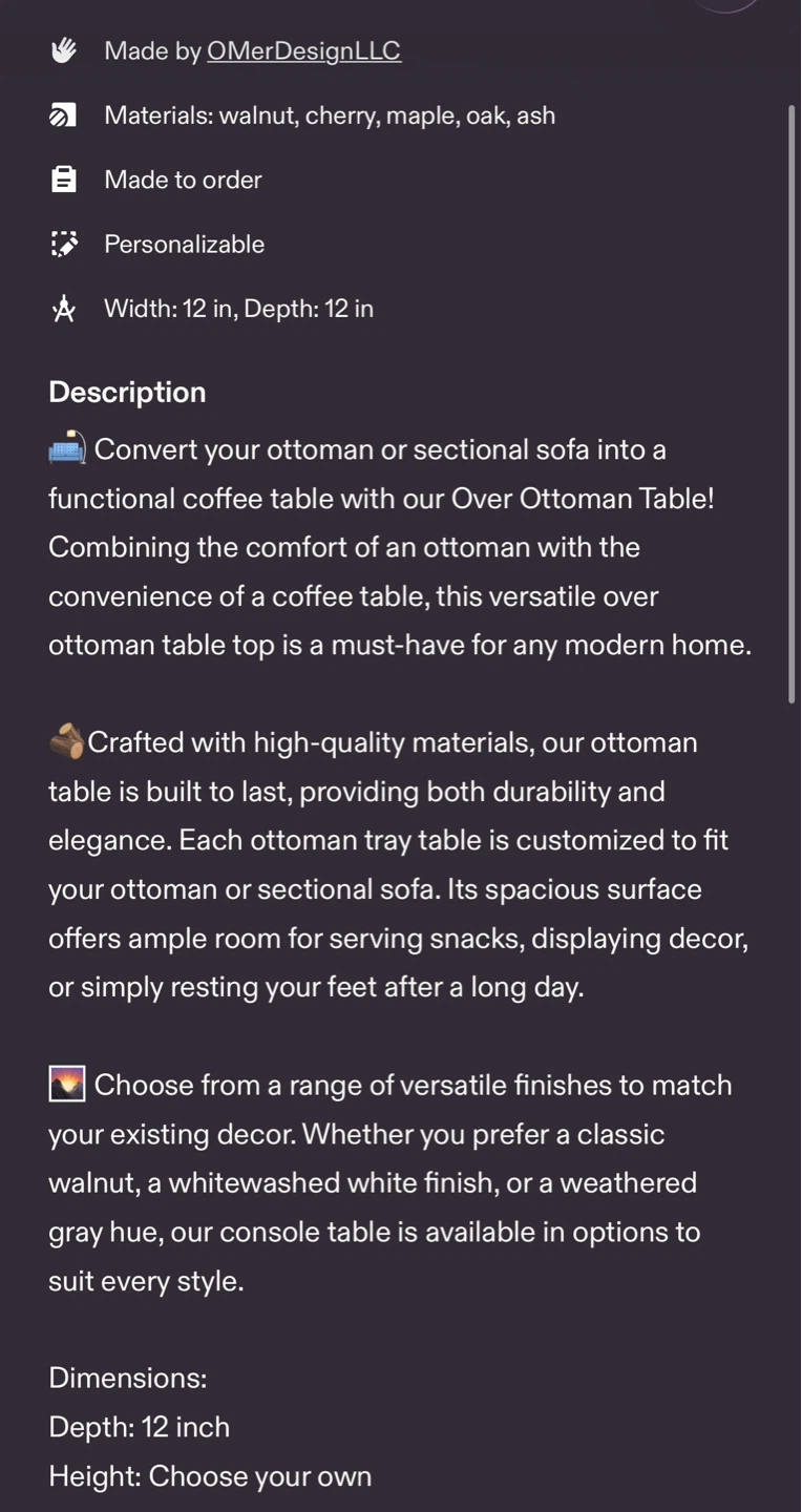 Over Ottoman Table - Walnut - photo 4