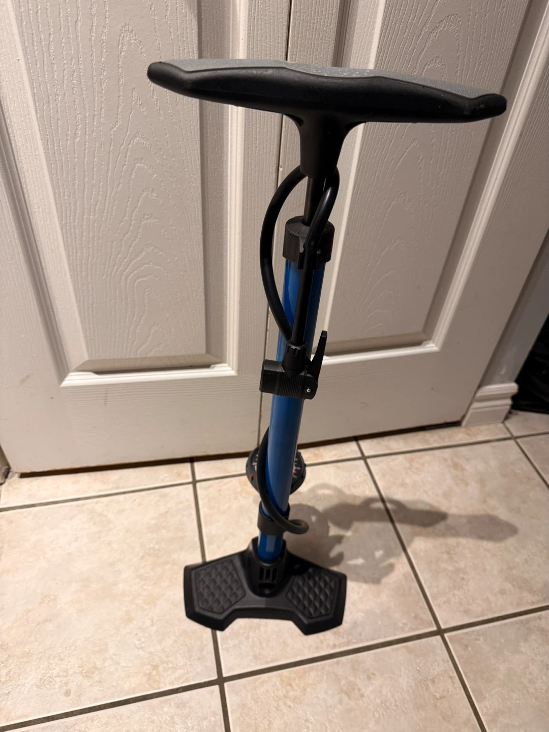 Blue Floor Bicycle Pump with Gauge