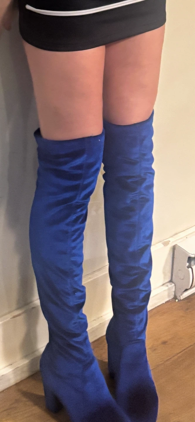 Blue Velvet Over-the-Knee Boots
