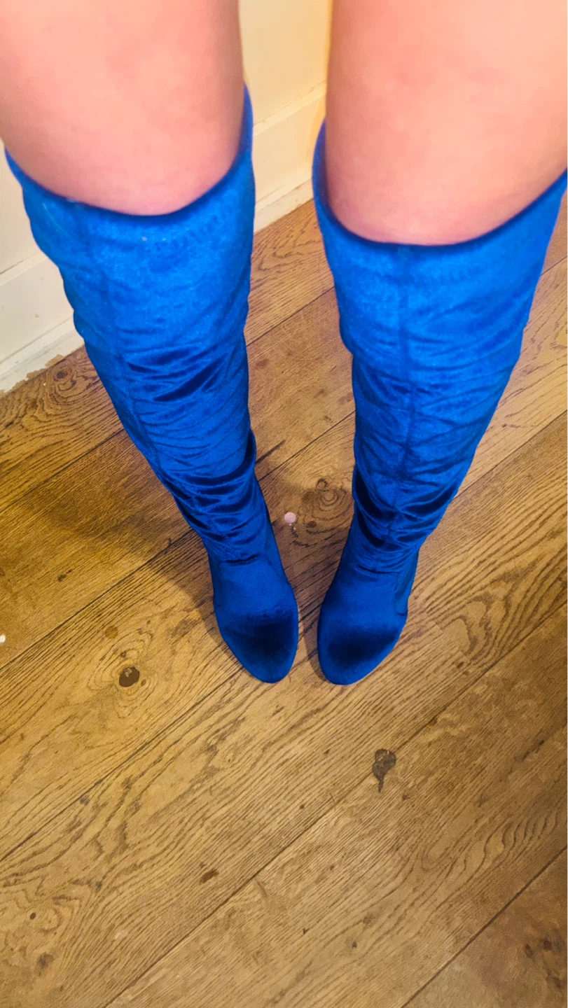 Blue Velvet Over-the-Knee Boots - photo 3