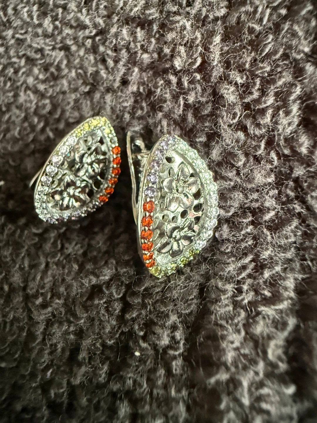 Silver Tone Earrings with Colorful Stones