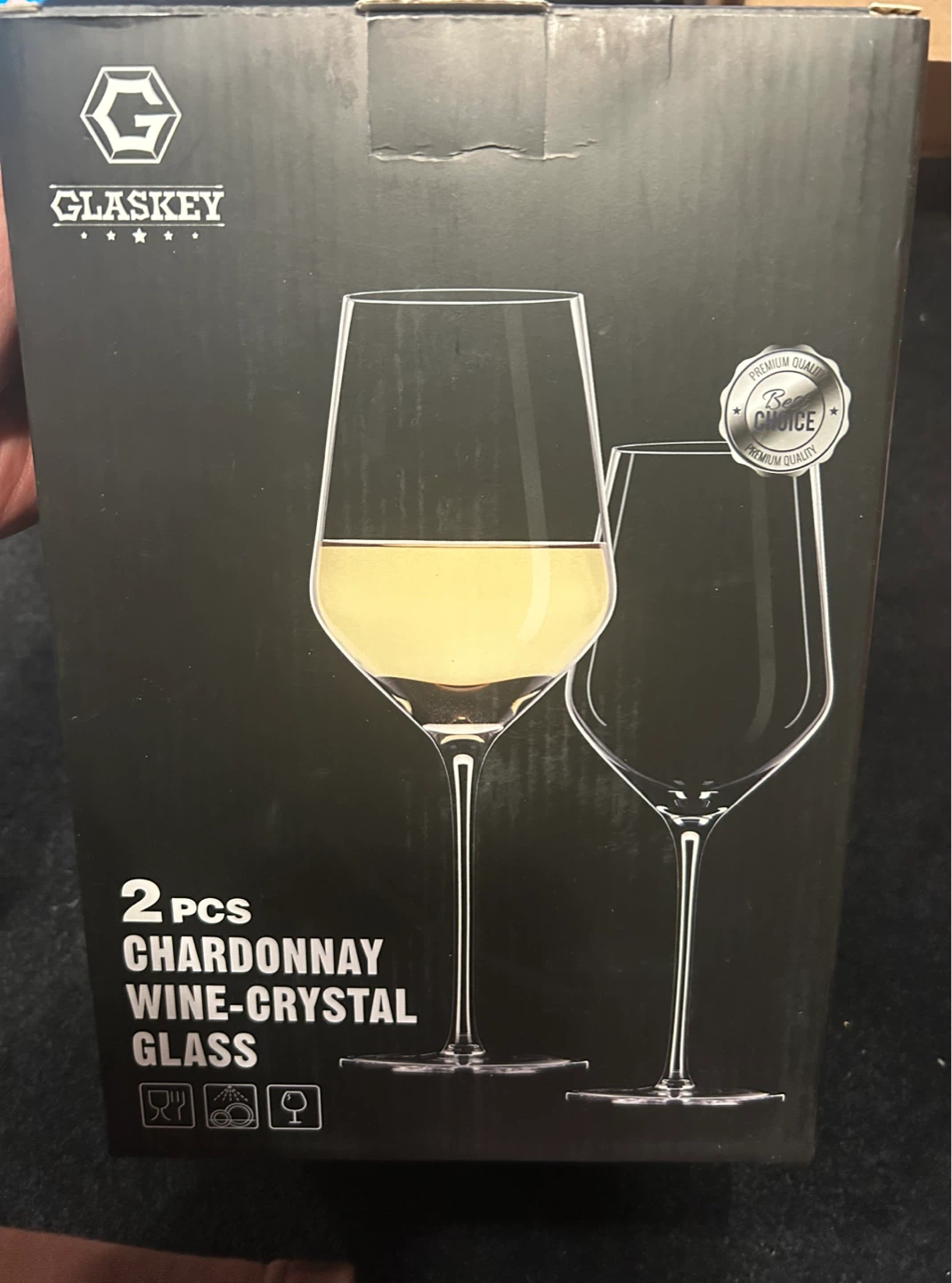 GLASKEY 2pcs Chardonnay Wine-Crystal Glasses 450ml