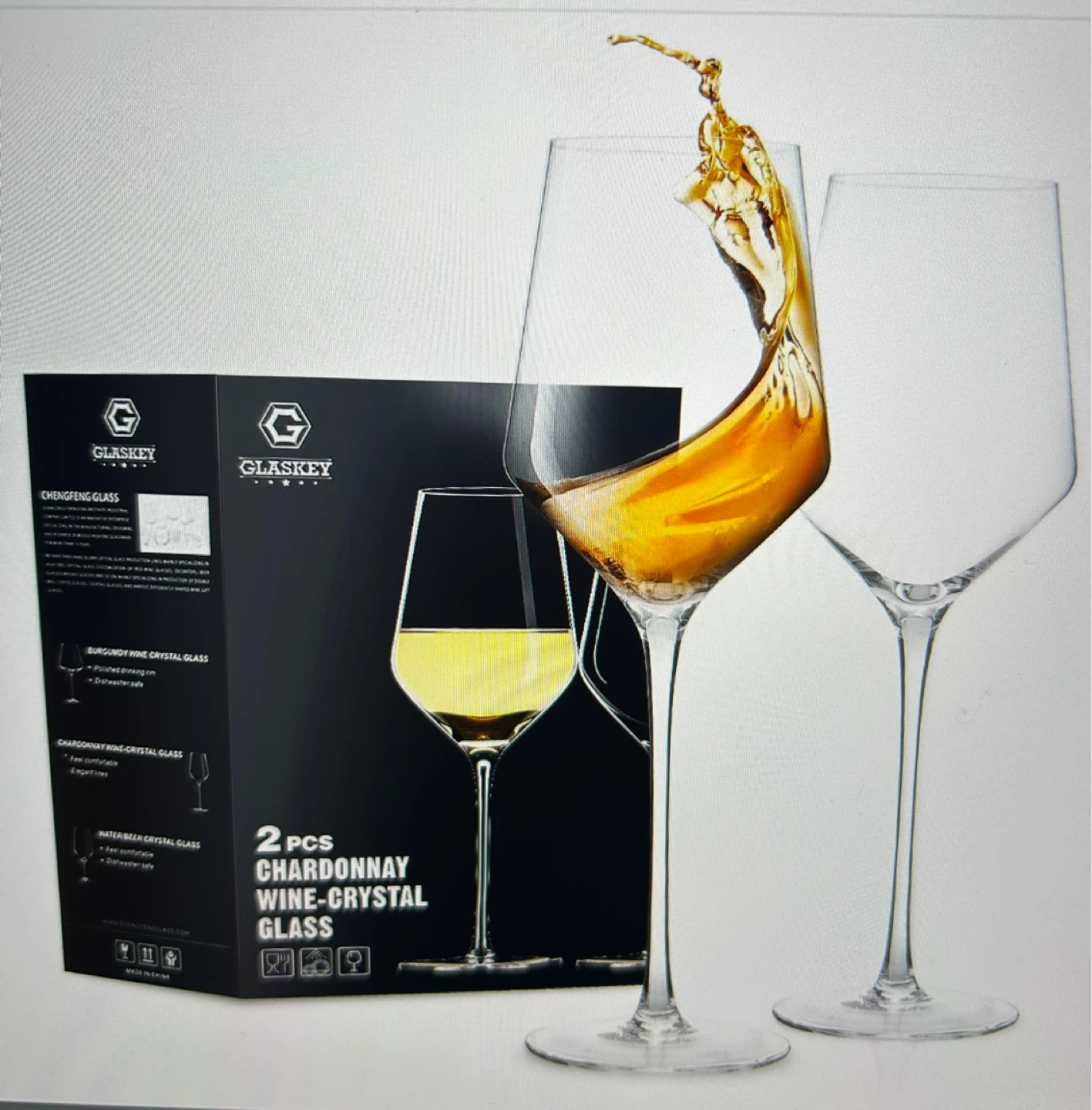 GLASKEY 2pcs Chardonnay Wine-Crystal Glasses 450ml - photo 4