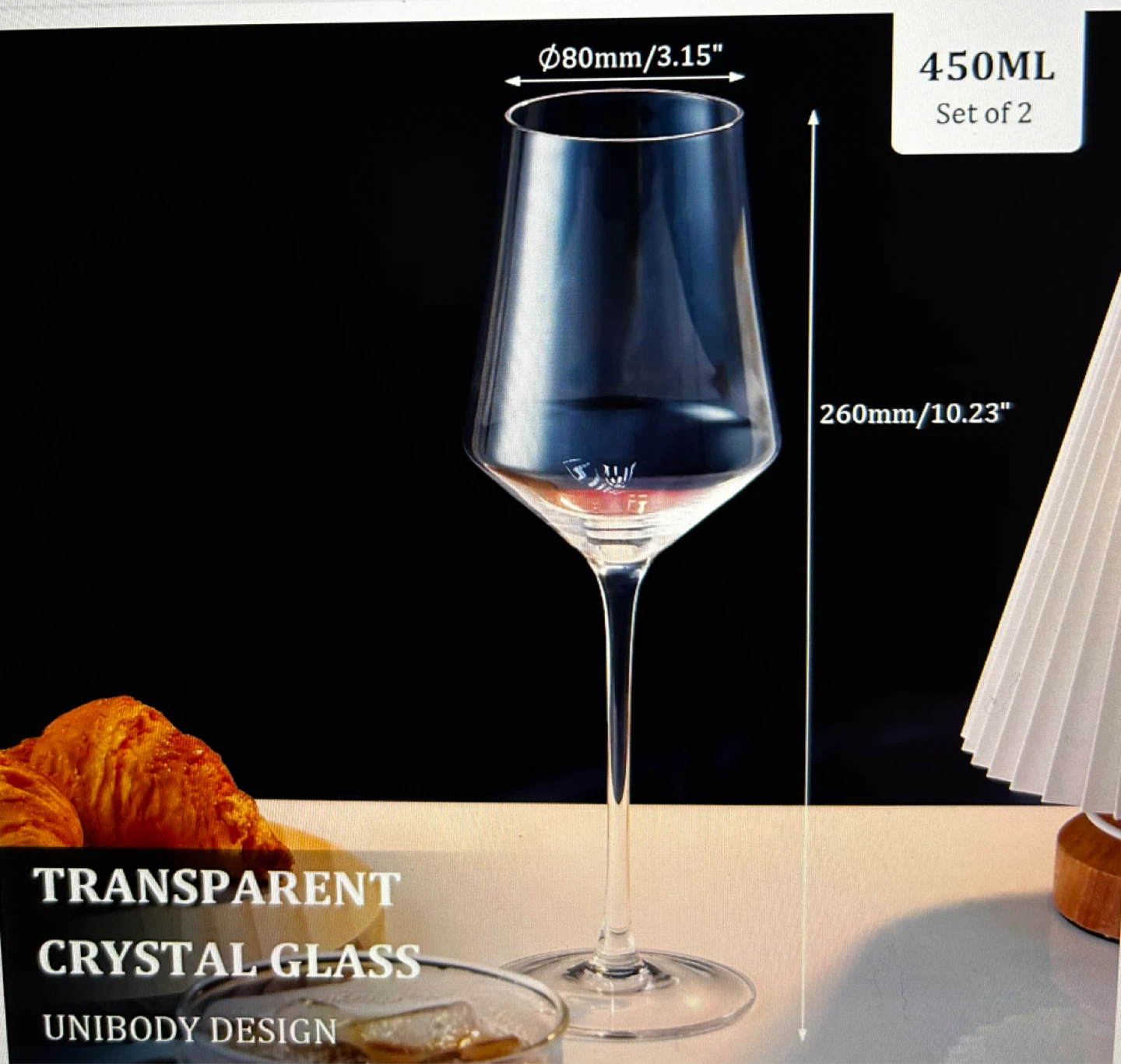 GLASKEY 2pcs Chardonnay Wine-Crystal Glasses 450ml - photo 5