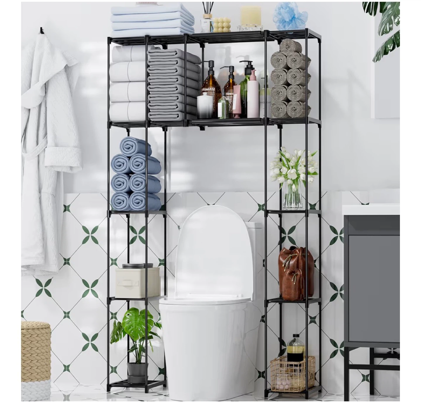 Black Metal Over-the-Toilet Shelf Unit
