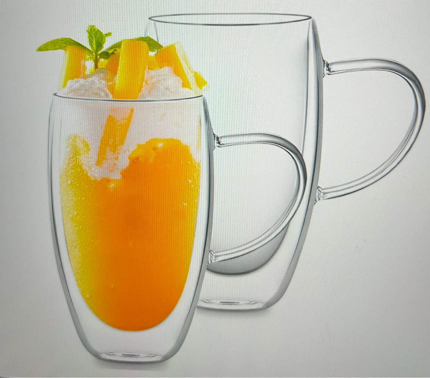 Set of 2 - Double Wall Glass Mug 450ml
