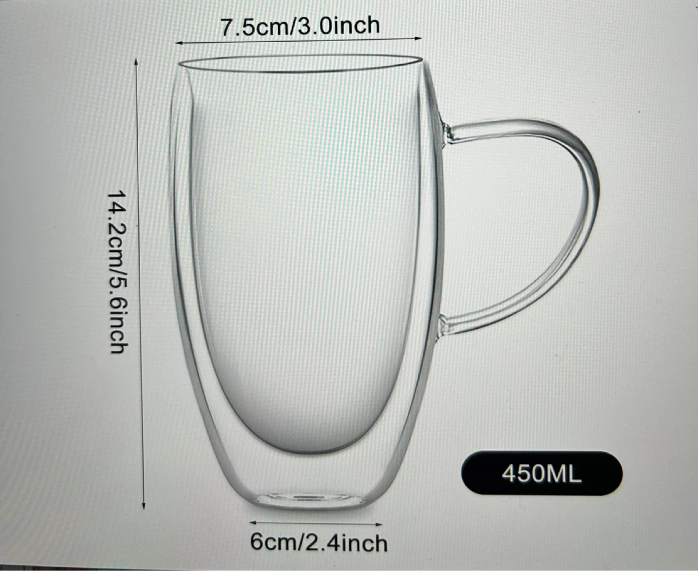 Set of 2 - Double Wall Glass Mug 450ml - photo 5