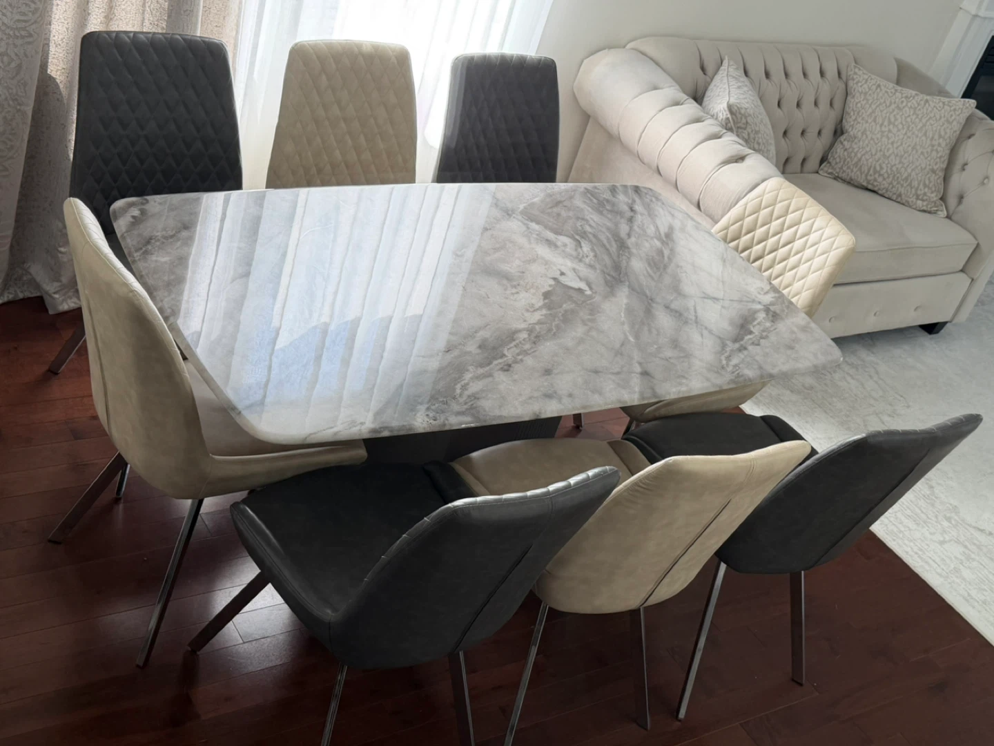 Modern 8-Person Dining Table Set – Marble Look Top with 8 Chairs