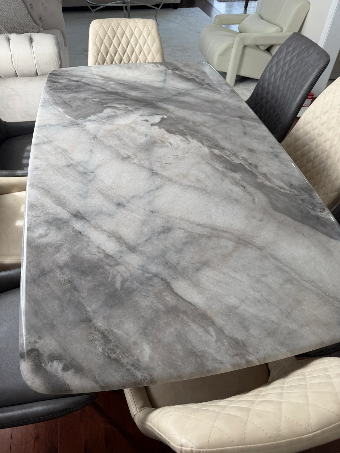 Modern 8-Person Dining Table Set – Marble Look Top with 8 Chairs - photo 2