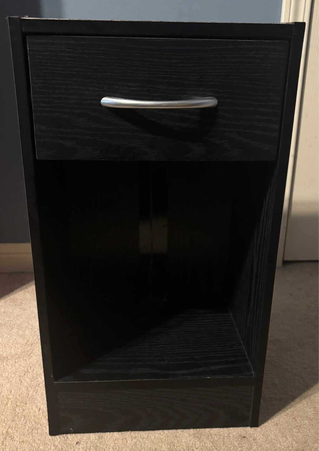 Black two-tier nightstand with drawer (12” x 9” x 21”) - photo 4