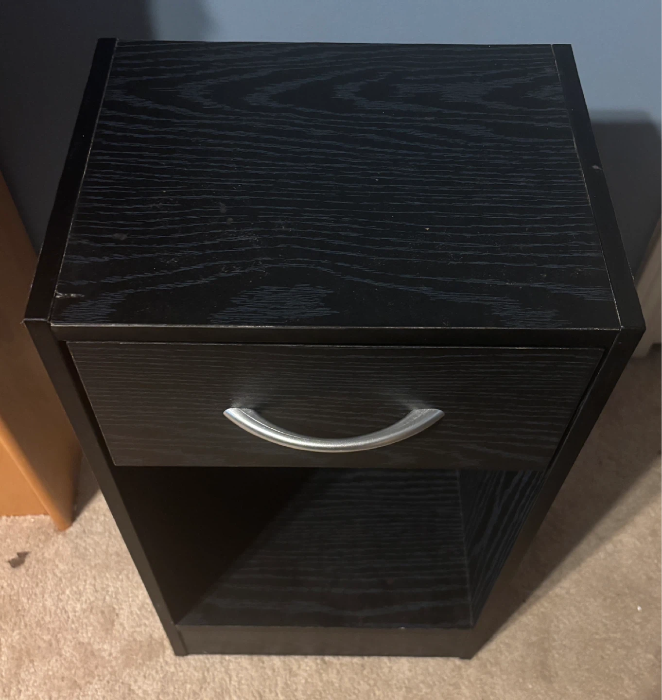 Black two-tier nightstand with drawer (12” x 9” x 21”) - photo 2