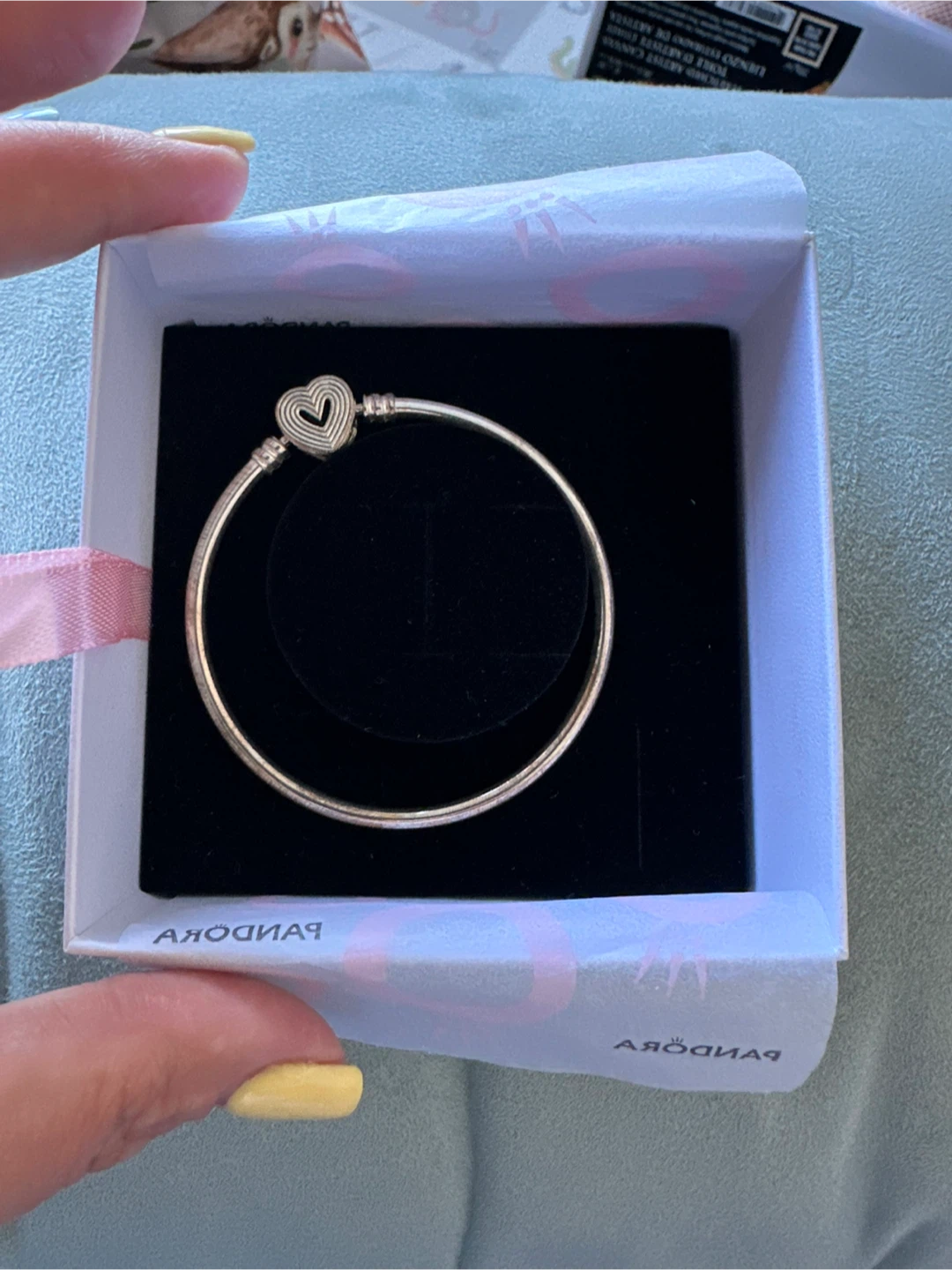 Pandora Sterling Silver Heart Clasp Bangle Bracelet
