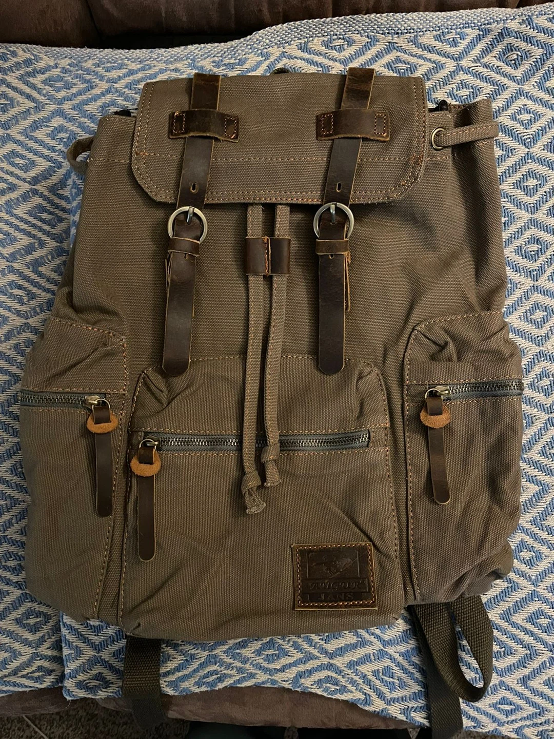 Brown Canvas & Leather Backpack
