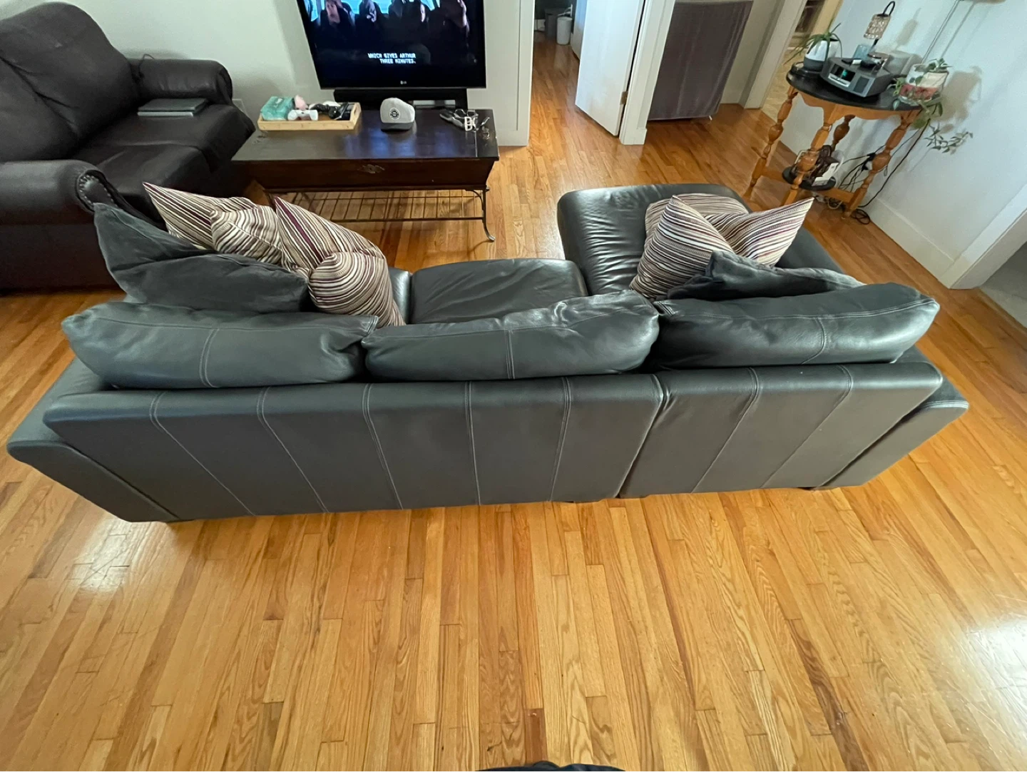 Roche Bobois Grey Leather Sectional Couch with Chaise - photo 3