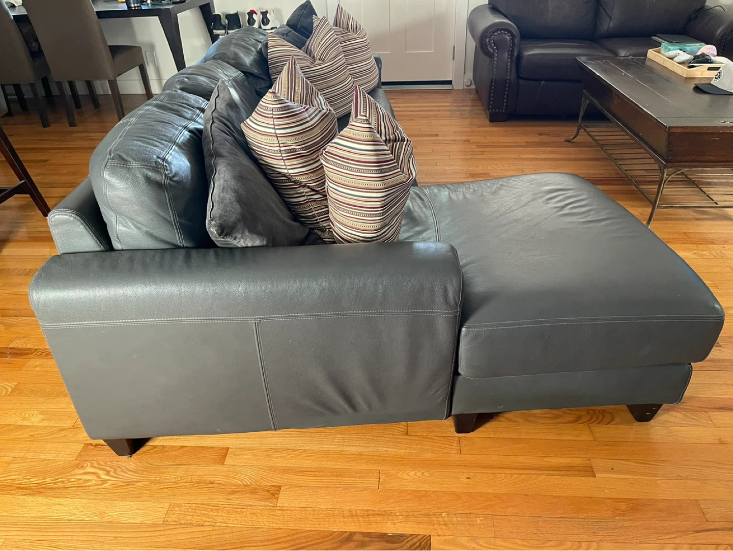 Roche Bobois Grey Leather Sectional Couch with Chaise - photo 2