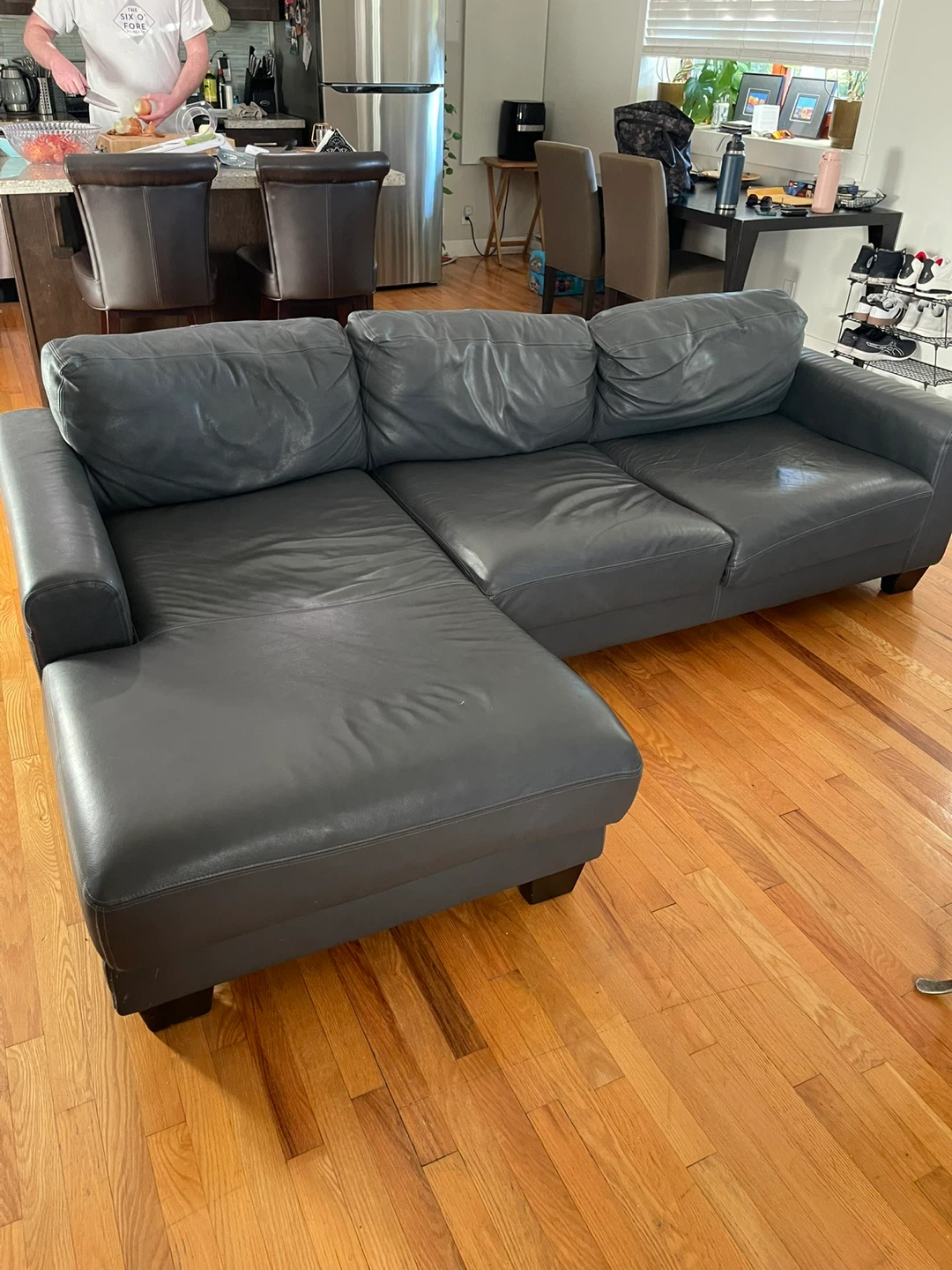 Roche Bobois Grey Leather Sectional Couch with Chaise - photo 5