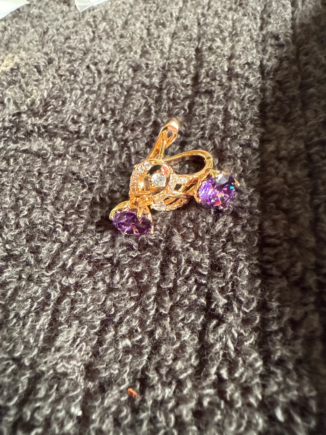 Gold-tone Earrings with Purple and Clear Stones - photo 2