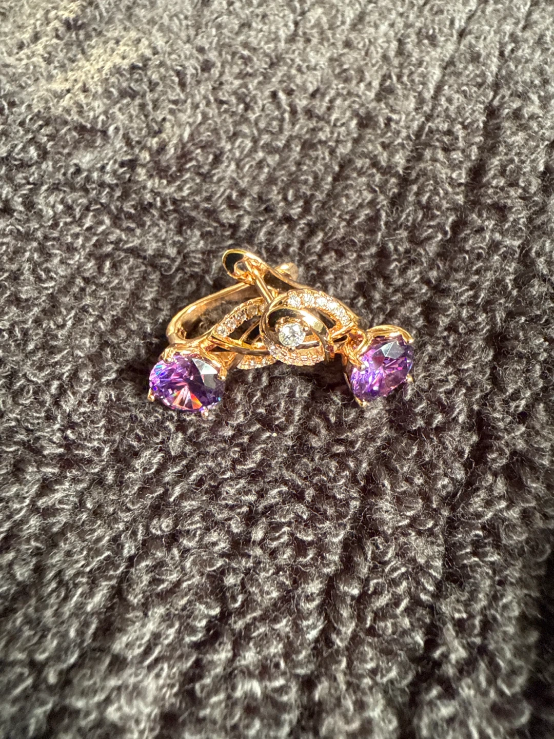Gold-tone Earrings with Purple and Clear Stones