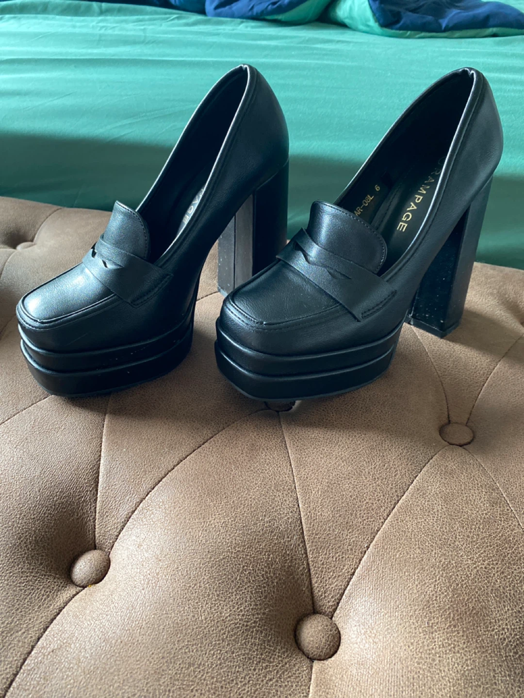 Rampage Black Platform Chunky Heel Loafers Size 6 - photo 3