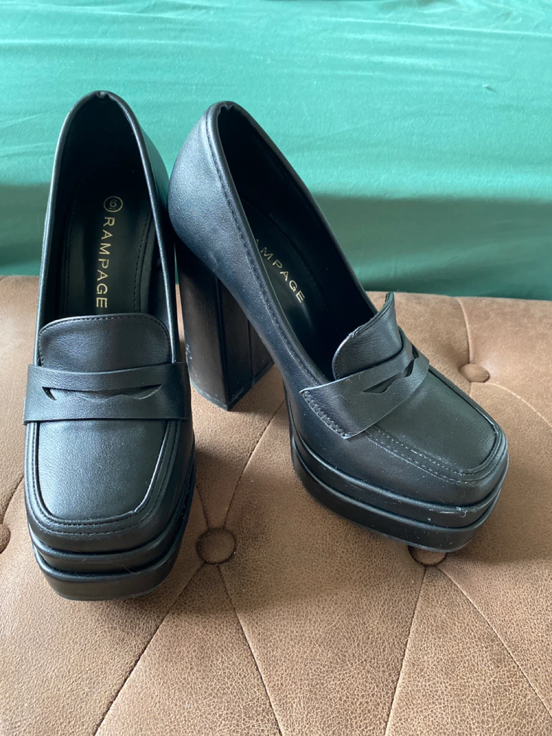 Rampage Black Platform Chunky Heel Loafers Size 6