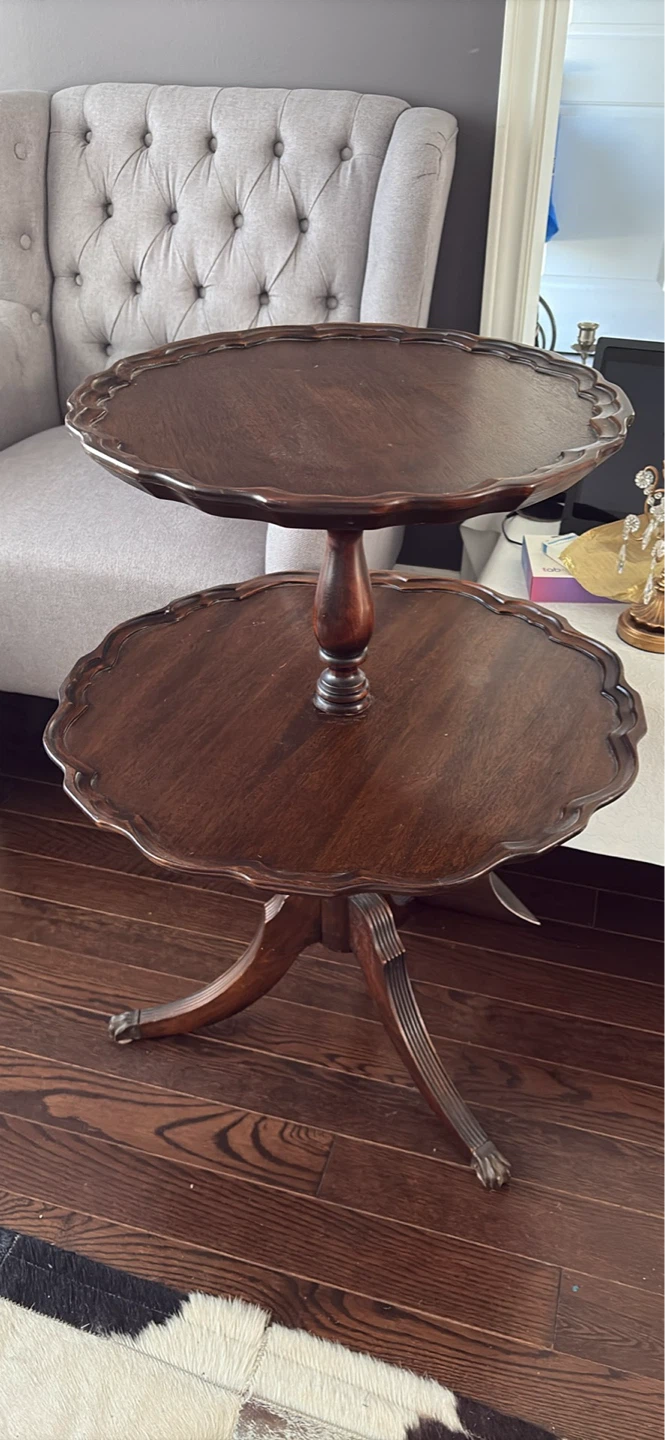 Vintage Two-Tier Scalloped Wood Side Table