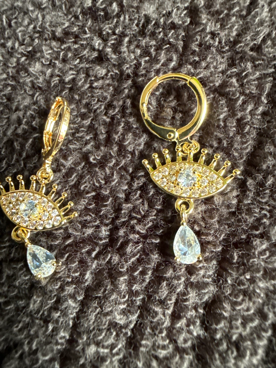Gold Tone Evil Eye Dangle Earrings
