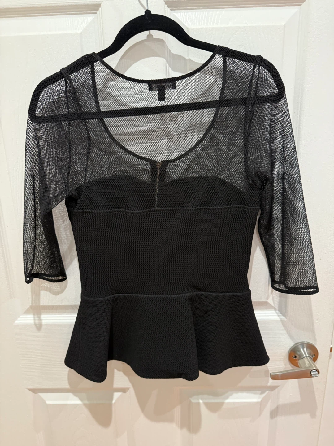Black Mesh Overlay Peplum Top - photo 2