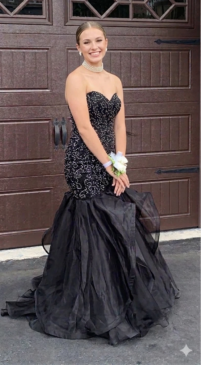 Prom or Formal Strapless Black Sequin Mermaid Prom Dress