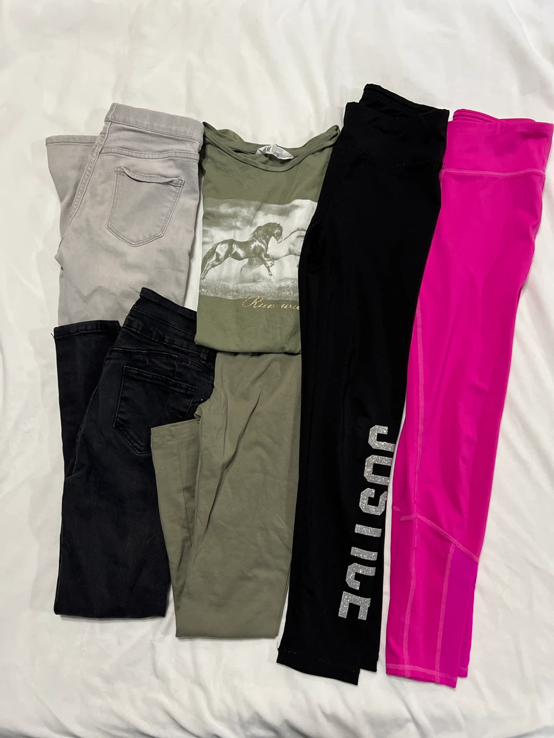 Size 10 Girls Clothing Bundle: Jeans, Top, and Leggings