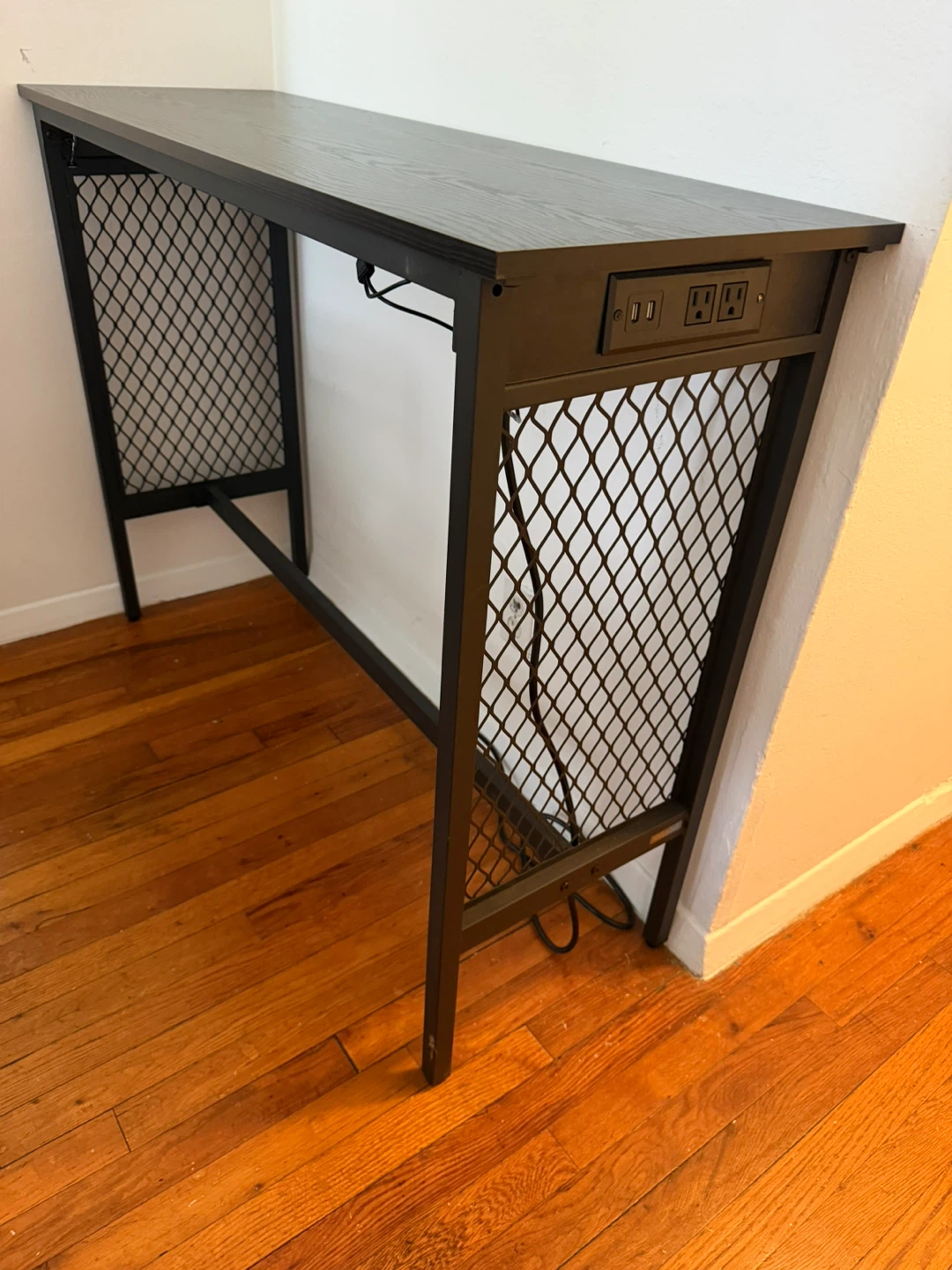 Black Console Table with Built-in Outlet
